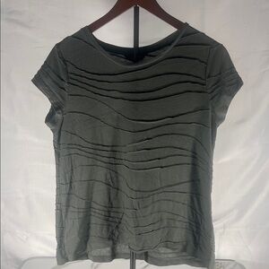 Simply Vera Wang Stylish Olive Green Textured Short Sleeve Top large